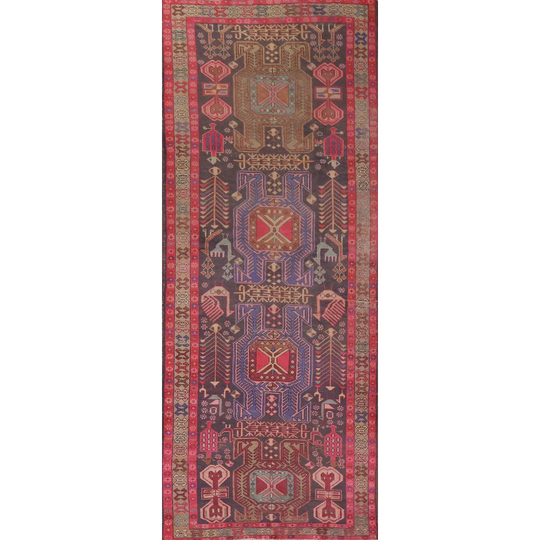 Multi-Color Meshkin Persian Vintage Runner Rug Handmade Wool Carpet - 3'9"x 10'8"