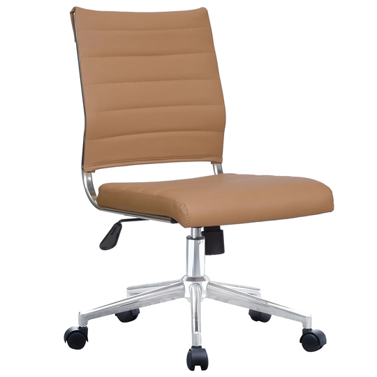 Ergonomic Executive Mid back PU Leather Office Chair Armless Side No Arms Tilt With Wheels and Padded Cushioned Seat
