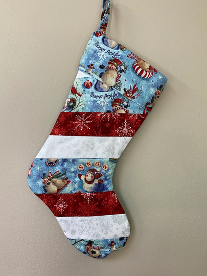 Quilted Christmas Stocking with Snowmen & Snowflakes
