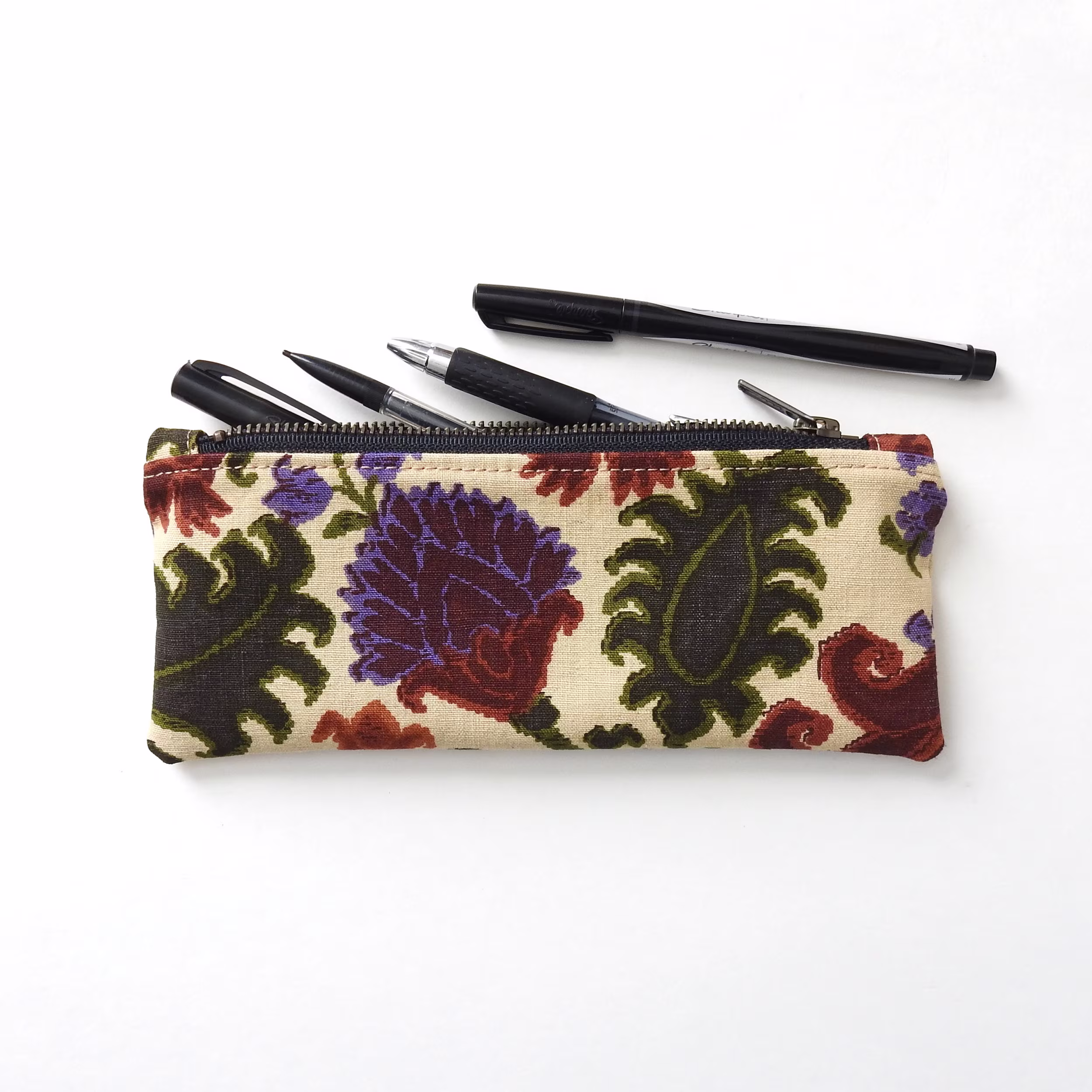 Floral Pencil Case, Zipper Pouch, Vintage Fabric