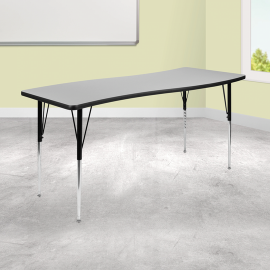 26"W x 60"L Rectangular Wave Collaborative Grey Adjustable Height Activity Table