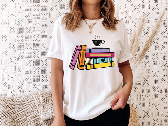 Books & Tea T-Shirt, Colorful Book Lover Shirt, Librarian Reading Shirts, Bibliophile Student Nerd, Lovers