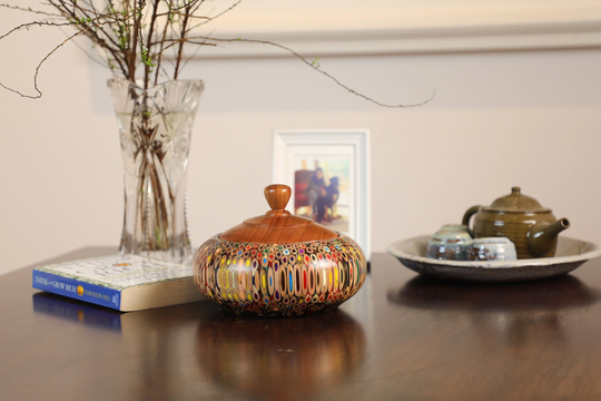 Colored-Pencil Affluence Bowl - Hand Turned Wooden Lip Cast in Clear Resin Circle Shape By Henry Le Design