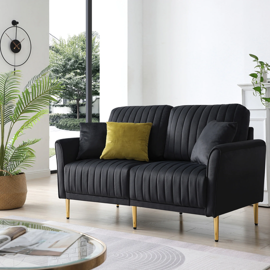 2 Seat Velvet Padded Seat Sofa Loveseat Channel Tufted Finish Living Room Sofa