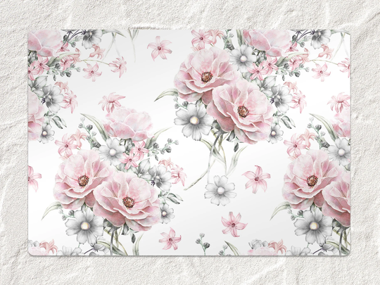 Floral Bouquet Chair Mat, Pink Splat Gray Vinyl Floor Plants Protective Office Decor, Room Rug, Kids Decor