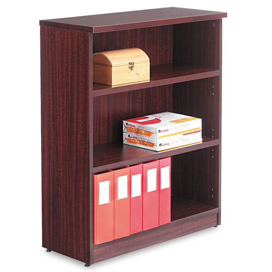 Alera Valencia Series Bookcase, Three-Shelf, 31 3/4 x 14 x 39 3/8, Mahogany - 31 3/4" x 14" x 39 3/8"