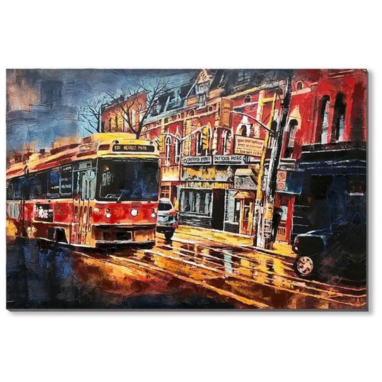 Color Building with Bus 50% Hand-painting - Multi-Color