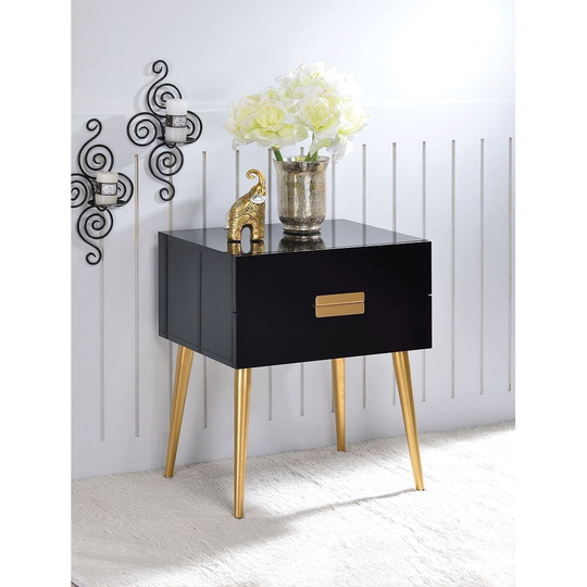 Contemporary Denvor Rectangular End Table Night Table in Black & Gold