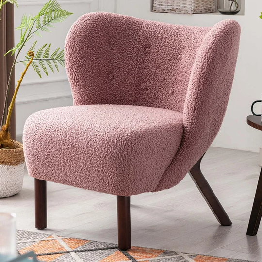 EYIW Modern Accent Chair Lambskin Sherpa Wingback, Tufted Side Chair with Solid Wood Legs for Living Room Bedroom