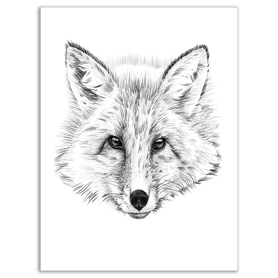 Designart 'Pencil Fox Sketch in Black and White' Animals Print on Wrapped Canvas - White