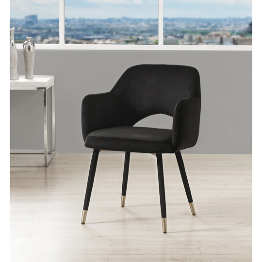 Accent Chair w/Square Armrest in Black Velvet & Gold,Contemporary Style