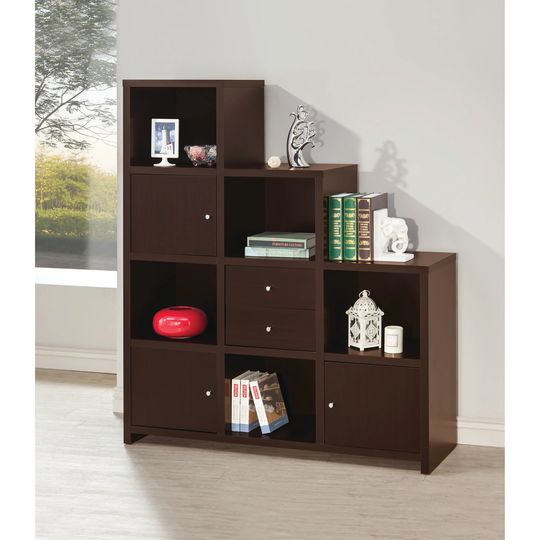 Contemporary Cappuccino Wood 5-shelf Bookcase