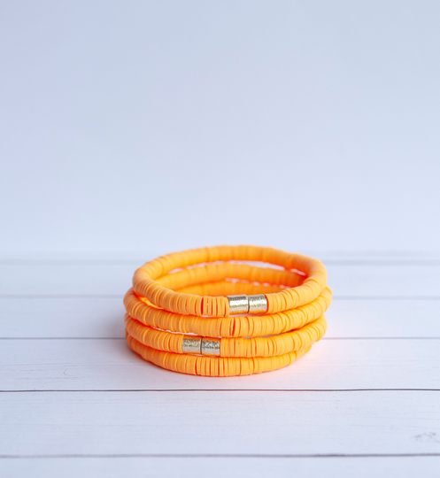 Light Orange Clay Disc Stretch Bracelet | 6mm 1 Polymer Stackable Gift For Her