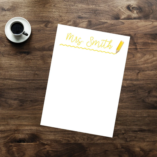 Teacher Yellow Color Pencil Themed Notepads, Notes, Personalized Stationary, Custom Writing Pad, Gift For Teachers, Appreciation