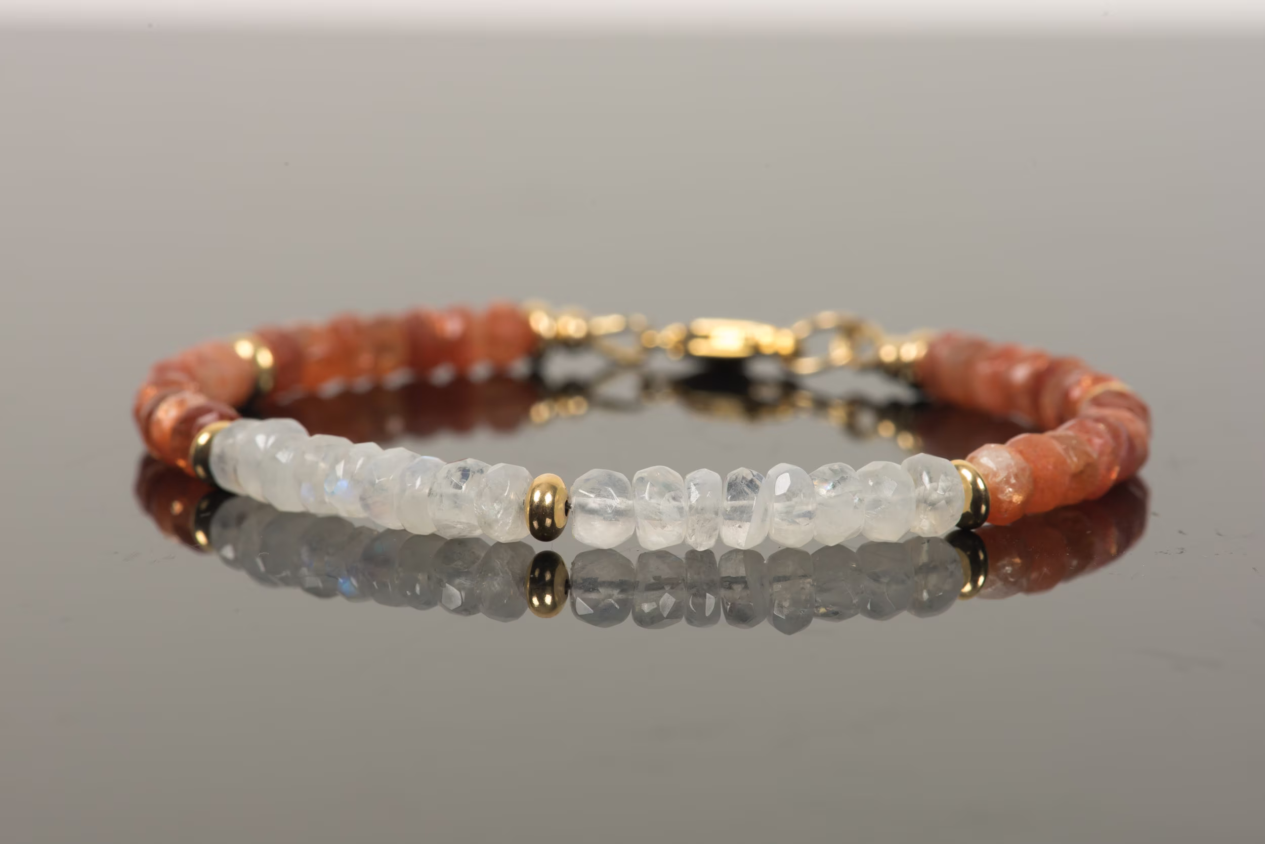 Sunstone Moonstone Bracelet, Dainty Gemstone Handmade Jewelry