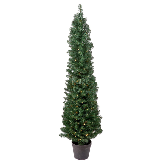 5' Potted Spruce Pencil Artificial Christmas Tree, Multi-Color Lights - 5 Foot