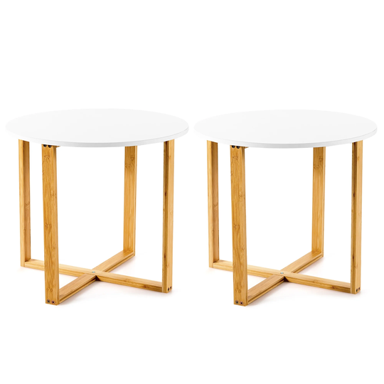 Costway 2PCS Round End Table Nightstand Coffee Accent Table Bamboo Leg - 19'' x 19'' x 18''