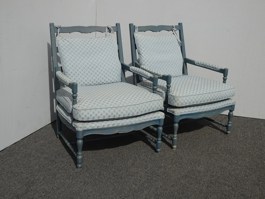 Pair Of Vintage Thomasville French Country Blue Accent Chairs