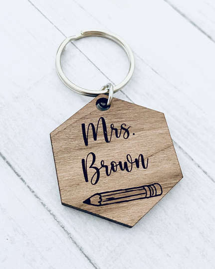 Teacher Keychain, Teacher, Pencil, Gift, School Gift, Teacher Appreciation Drive Safe, Be Careful, Safe Keychain Walnut