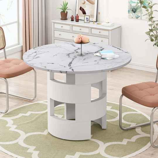 42.12"Modern Round Dining Table with Printed Marble Table Top