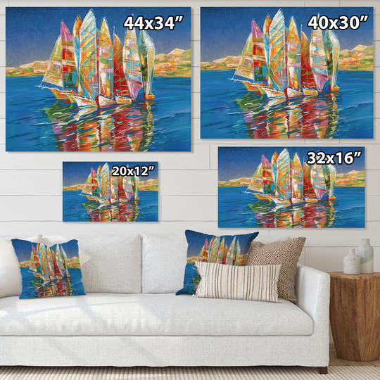 Designart 'Colorful Sailboat On Blue' Nautical & Coastal Canvas Wall Art Print