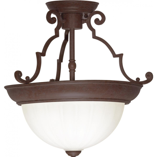 2 Light - 13" - Semi-Flush Dome - Frosted Melon Glass