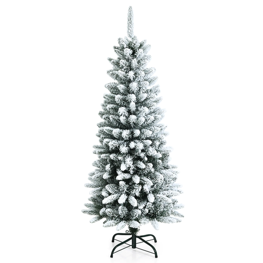 4.5ft Snow-Flocked Hinged Artificial Christmas Pencil Tree w/ 373 - See details