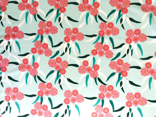 Eucalyptus Flower Blooming Mint Green Floral Quilting Cotton Fabric By 1/2 Yard Or Fat Quarter, Australian Native