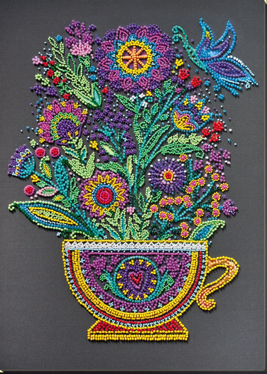 Diy Bead Embroidery Kit On Art Canvas "Cup Of Happiness" Size 9.2"×12.8" | 23, 5×32, 5 cm, Gift | Abris