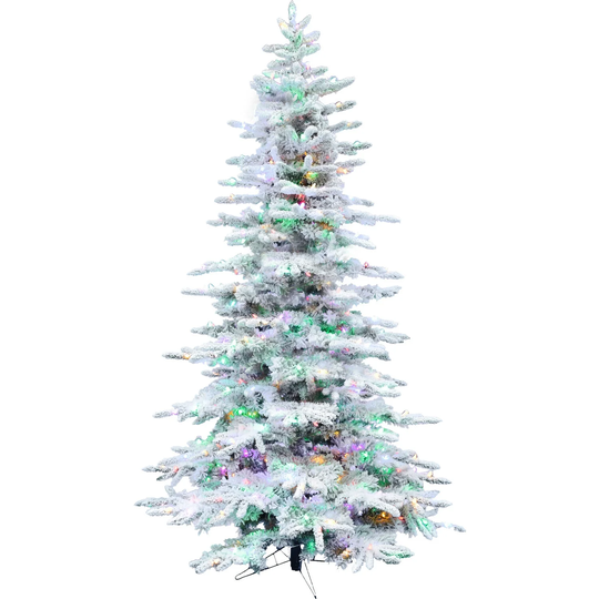 Christmas Time 6.5-Ft. Slim White Pine Flocked Christmas Tree with Multi-Color String Lights
