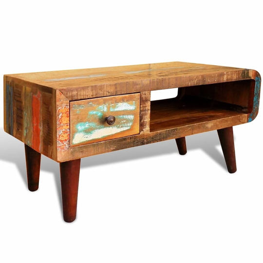 Coffee Table with Curved Edge Reclaimed Wood Sofa Table with 1 Drawer