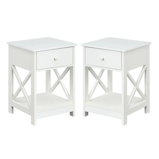 Furniture One-Drawer End Table in White Wood Finish - Set of 2 - 54 x 84