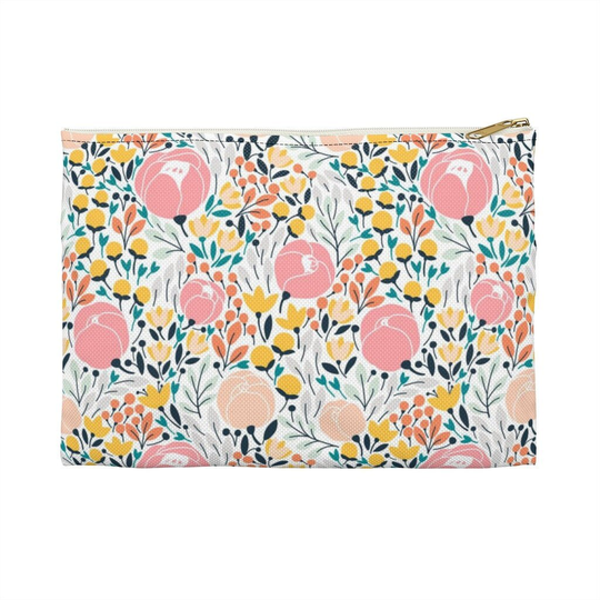 Pink Peony Accessory Pouch, Floral, Zipper Pencil Case, Coin Purse