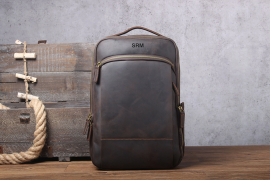 Personalized Leather Backpack, Full Grain Travel Rucksack, Office School Bag, Laptop Gift