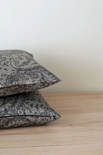 Black Linen Pillow Cover Damask Sofa Case Set Of 2 Accent Throw Decorative Cushion