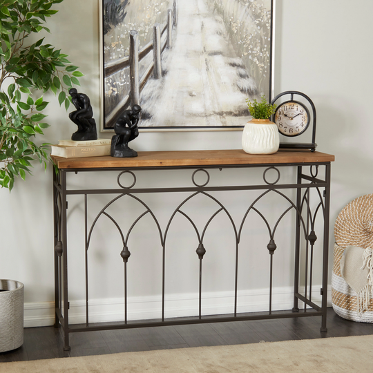Brown Metal Farmhouse Console Table - 46 x 14 x 31