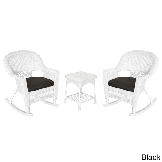 3-piece White Rocker Wicker Chair Set with Cushions