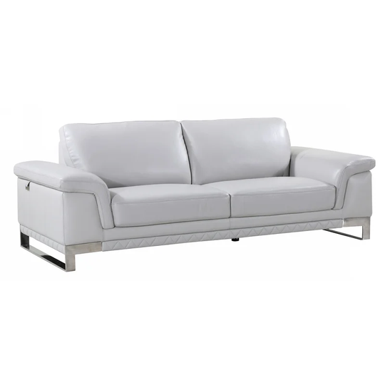 32" Lovely Light Grey Leather Sofa - 32" x 90" x 39"