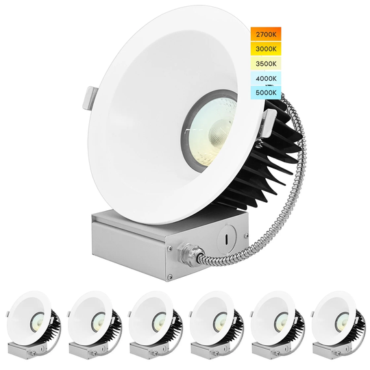 Luxrite 6" LED Recessed Lighting with J-Box 24W 1850 Lumens 5 Color Selectable Dimmable Wet Rated IC Rated 6 Pack