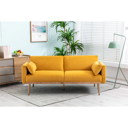 68.5" Loveseat Sofa Comfort Velvet Upholstered Convertible Futon Sofa & Sofa Bed with Metal Feet and Adjustable Backrest