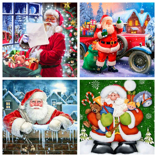 4 Designs Christmas Santa Claus Full Drill 5D Diy Diamond Painting Home Decor, Dotz Art Kit, Gift