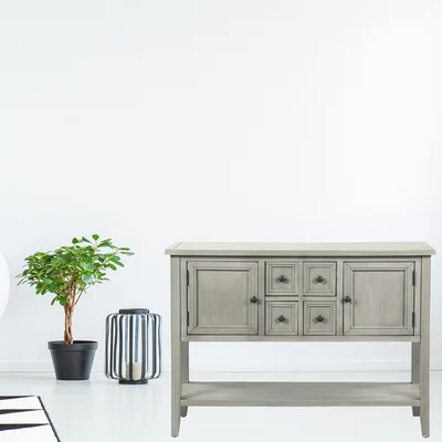 Buffet Sideboard Console With Shelves Antique Gray 46*15*34Inches