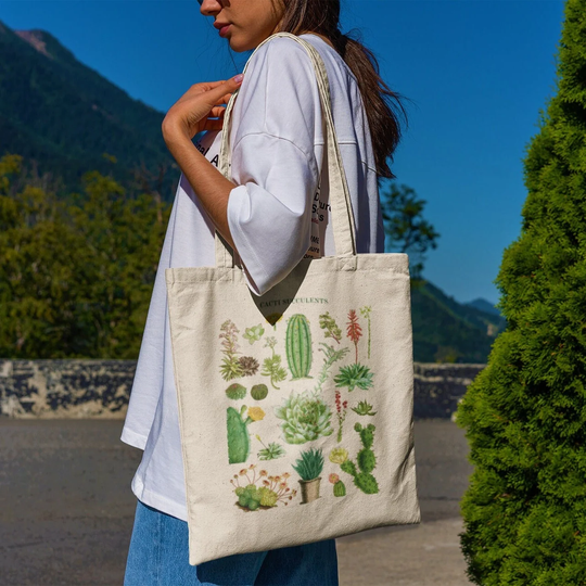 Cactus Succulents Tote Bag -Aesthetic Tote Bag, Art Bag, Aesthetic Bag, Artsy Bag, Cottagecore Bag, Cactus Bag
