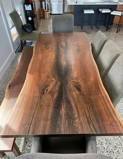 Natural Walnut Live Edge Dining Table, Furniture, Slab Black Kitchen Table