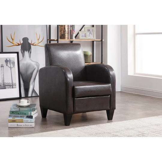 Mid Century Modern Accent Chair for Living Room, Armchair Faux Leather Club Chair with Solid Wood Legs