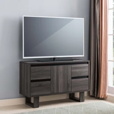 47"w Tv Stand Buffet Table Sideboard With 4 Drawers And Cabinet In Distressed Gray And Black Finish