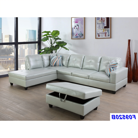 Dazzling 104"Wide 3-Pieces Sectional Sofa Set,Silver Green(09520)