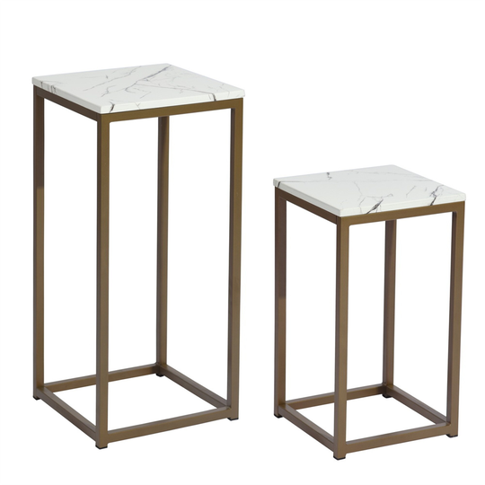 Set of 2 Faux Marble End Table Small Square Side Table Sturdy Golden Metal Frame for Living Room Bedroom Study Room Nightstand