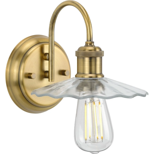 Fayette Collection 1-Light Vintage Brass Clear Glass Farmhouse Bath Vanity Light