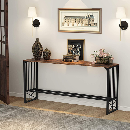 Brown Console Table 70.9 inch Long Narrow Sofa Table Behind Couch Entryway Table